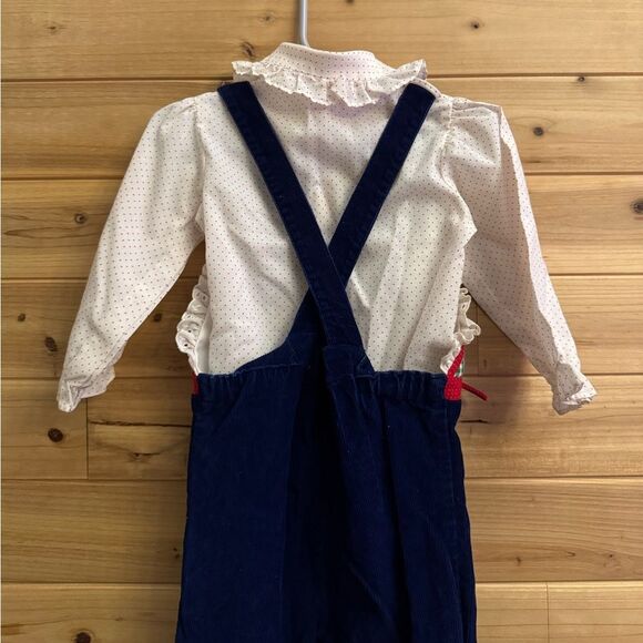 Vintage Girl 2T Farm Cottagecore Embroidered Corduroy Overall Ruffle Top Set - Picture 8 of 12